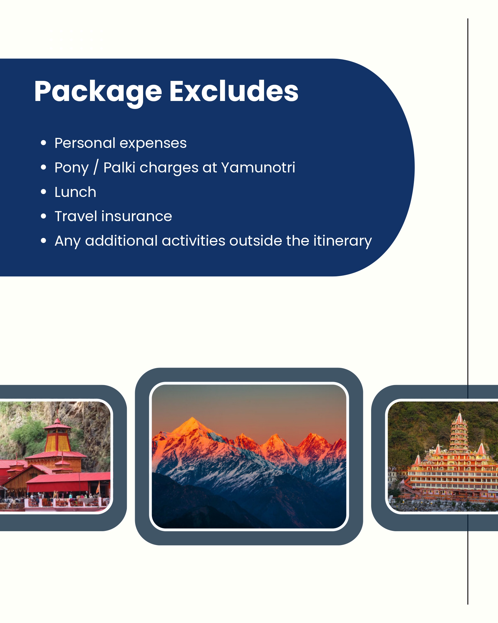 Char Dham Yatra exclusions terms and conditions information
